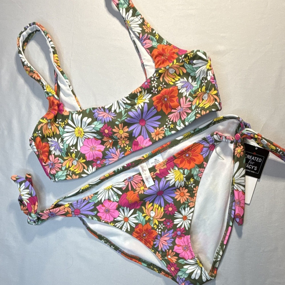 Salt + Cove Women's 2pc Bikini Set XL bottom large top.  Floral Wide Strap